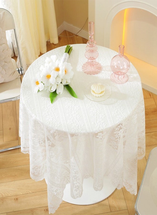 White Lace Tablecloth Round Table Cover Cloth Embroidered Gauze Cover 90 x90cm - Image 1